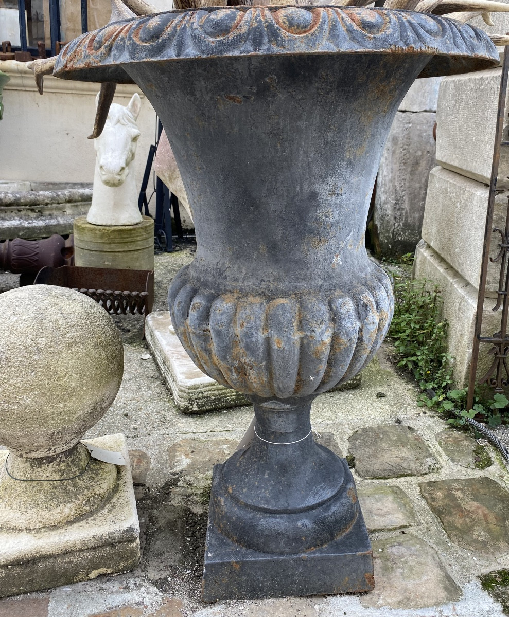 Pair Of Cast Iron Medici Vases-photo-2