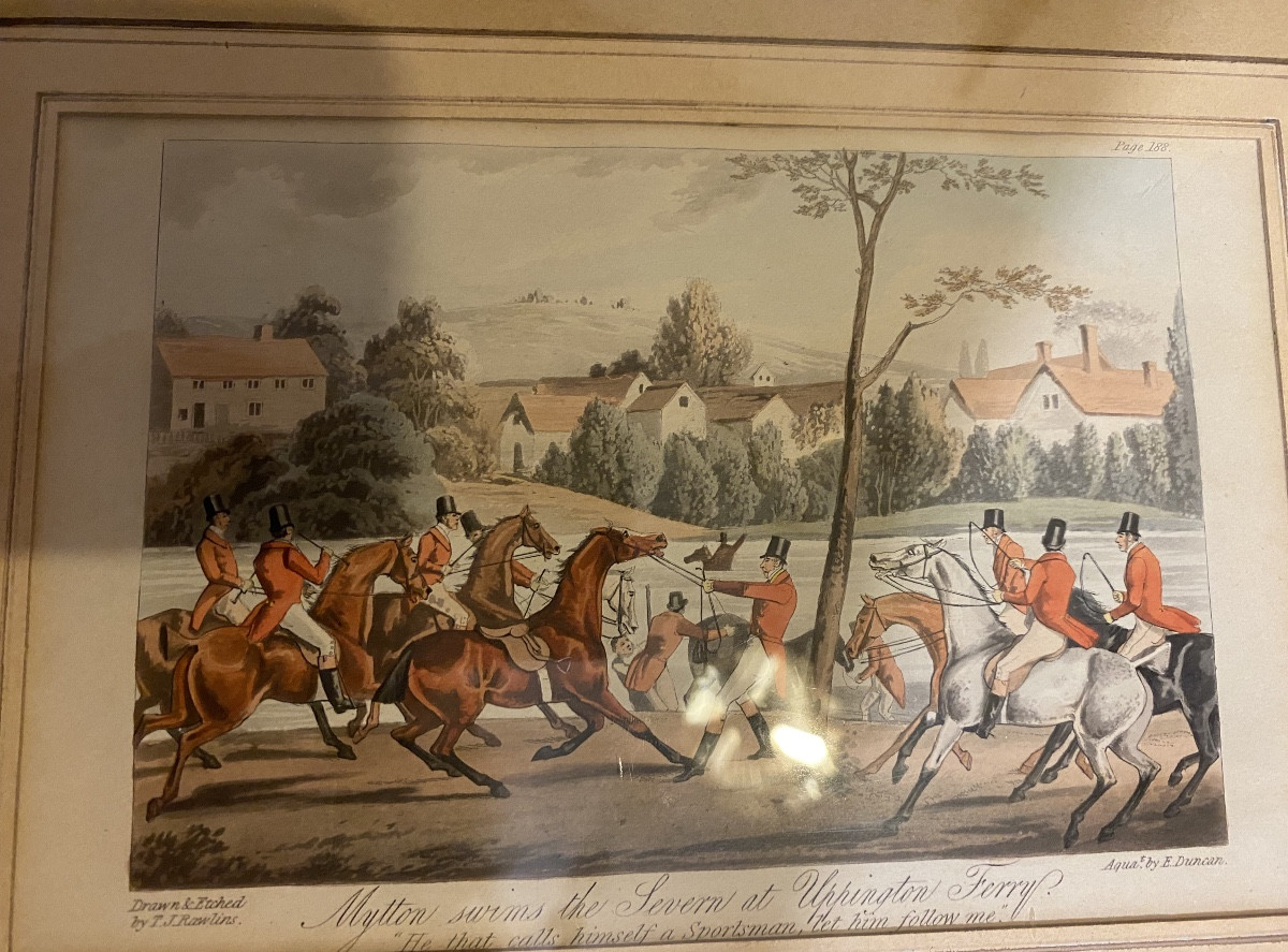 1 gravure anglaise, chasse à courre 1837, cadre d'origine, anglais en erable moucheté-photo-2