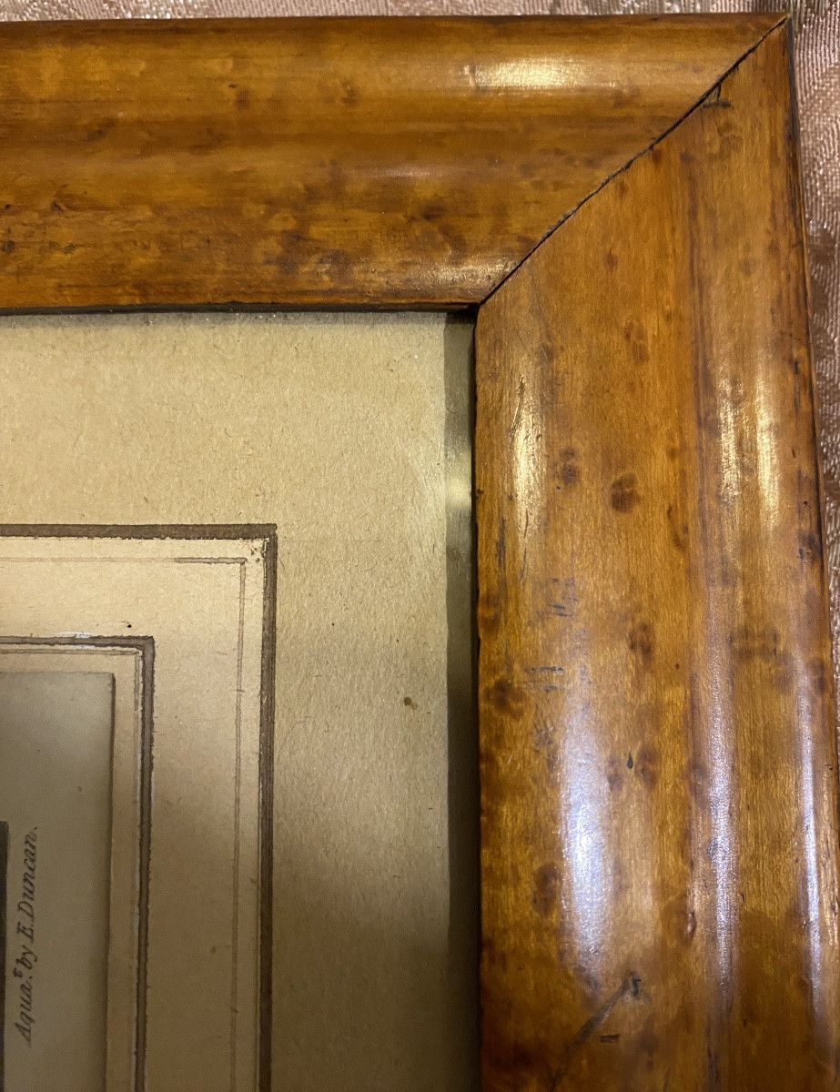 1 gravure anglaise, chasse à courre 1837, cadre d'origine, anglais en erable moucheté-photo-3