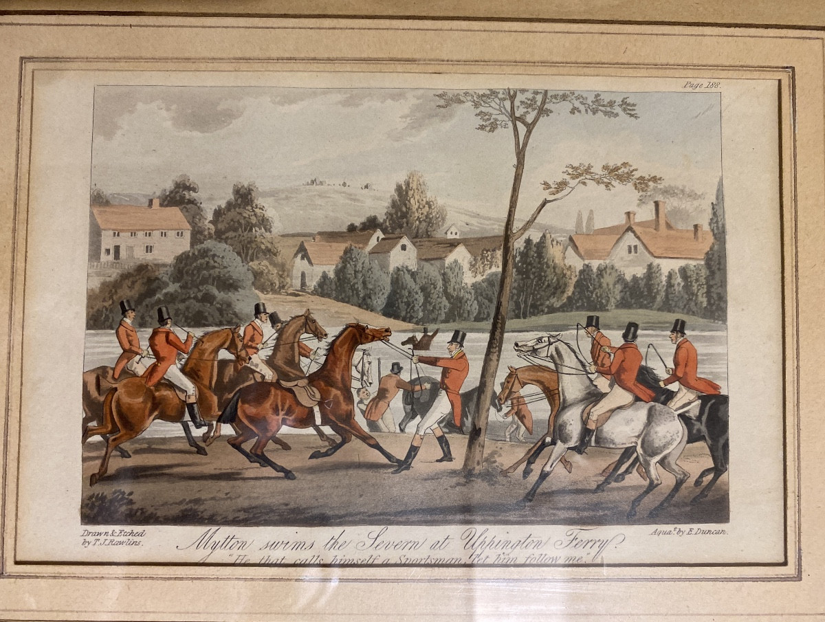 1 gravure anglaise, chasse à courre 1837, cadre d'origine, anglais en erable moucheté-photo-4