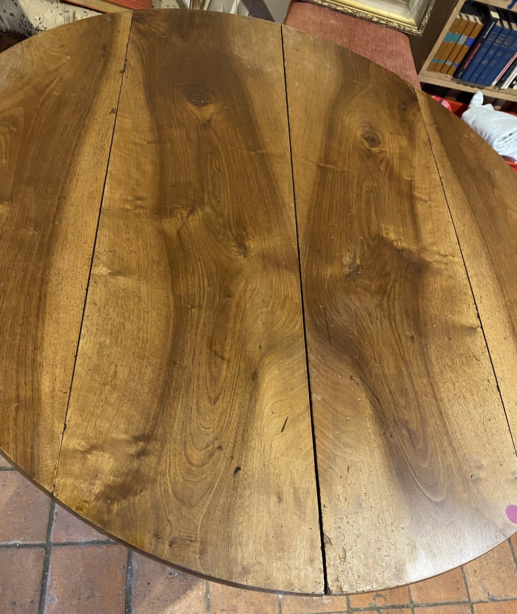 table ronde, à allonges, 6 pieds Jacob, en noyer-photo-2