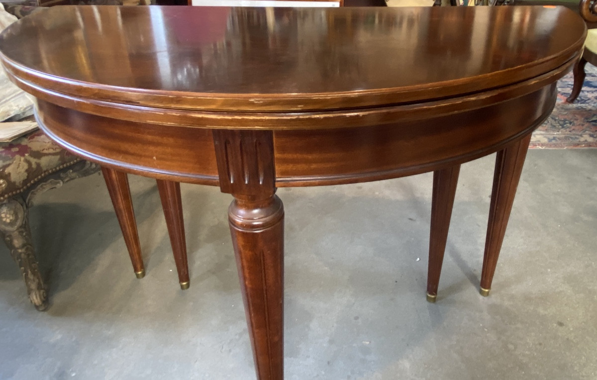 table acajou demi-lune 6 pieds à allonges