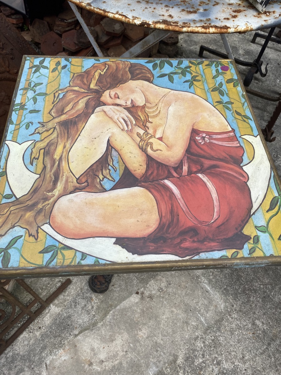 Set Of 5 Art Nouveau Bistro Tables, Cast-iron Legs.-photo-3