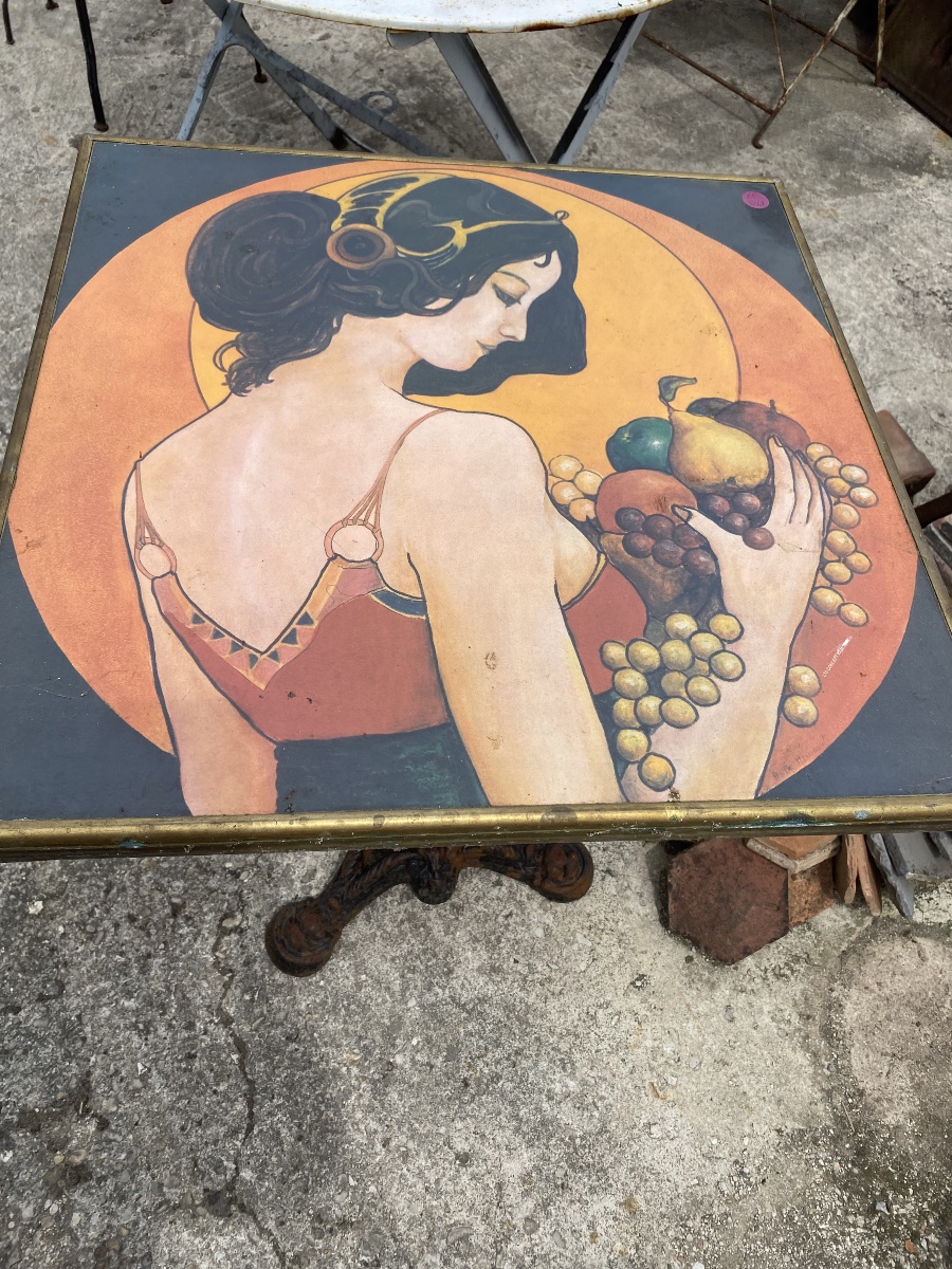 Set Of 5 Art Nouveau Bistro Tables, Cast-iron Legs.-photo-4