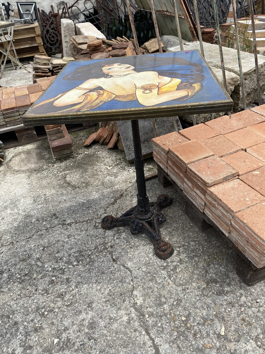 Set Of 5 Art Nouveau Bistro Tables, Cast-iron Legs.-photo-1