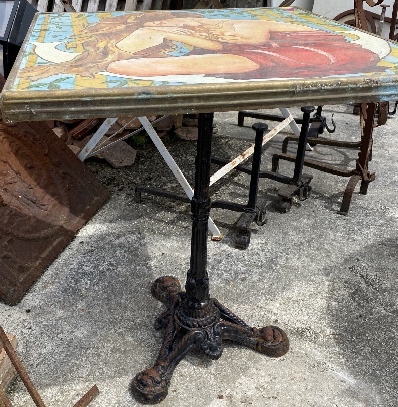 Set Of 5 Art Nouveau Bistro Tables, Cast-iron Legs.