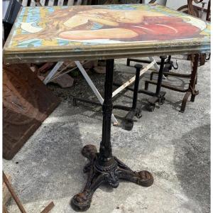 Set Of 5 Art Nouveau Bistro Tables, Cast-iron Legs.