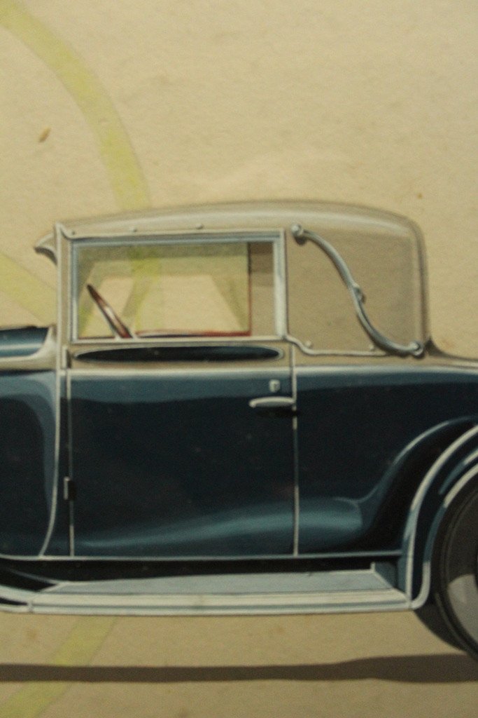 "citroen C4f Cabriolet Convertible 2 Places" Superb Original Art Deco Gouache-photo-3