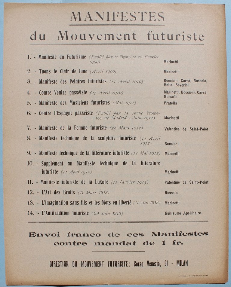 Guillaume APOLLINAIRE "L'Antitradition Futuriste" RARE MANIFESTE Ex. personnel de l'AUTEUR-photo-4