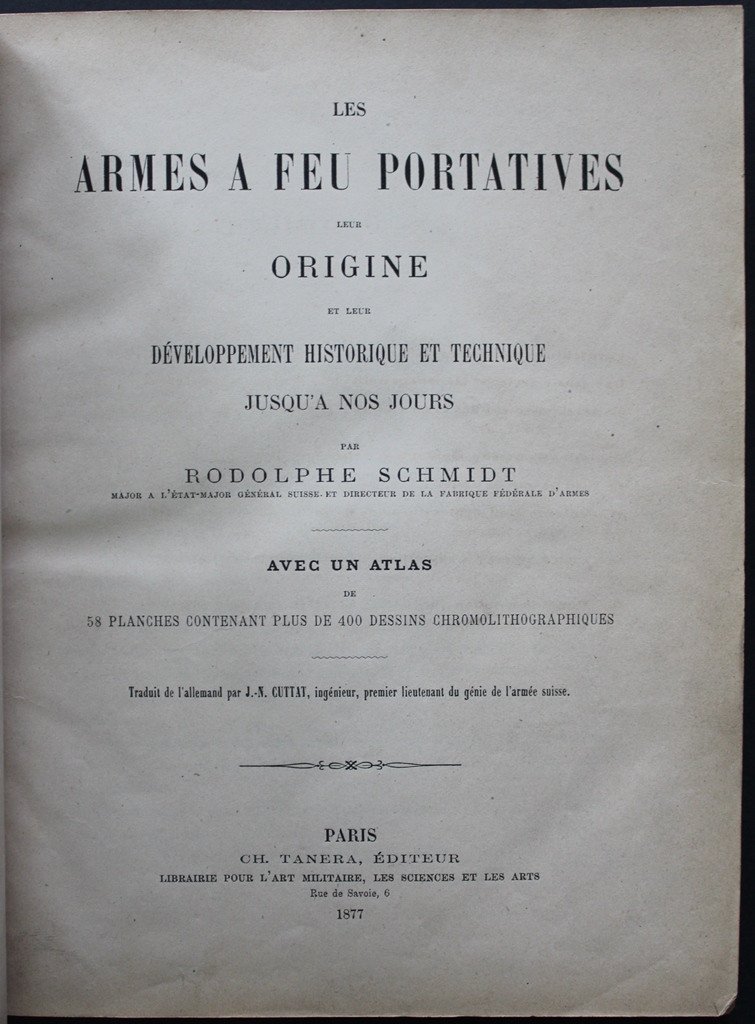 Rodolphe SCHMIDT "Les Armes à Feu portatives" Edition originale 1877 Texte + Atlas 58 pl. coul.-photo-2