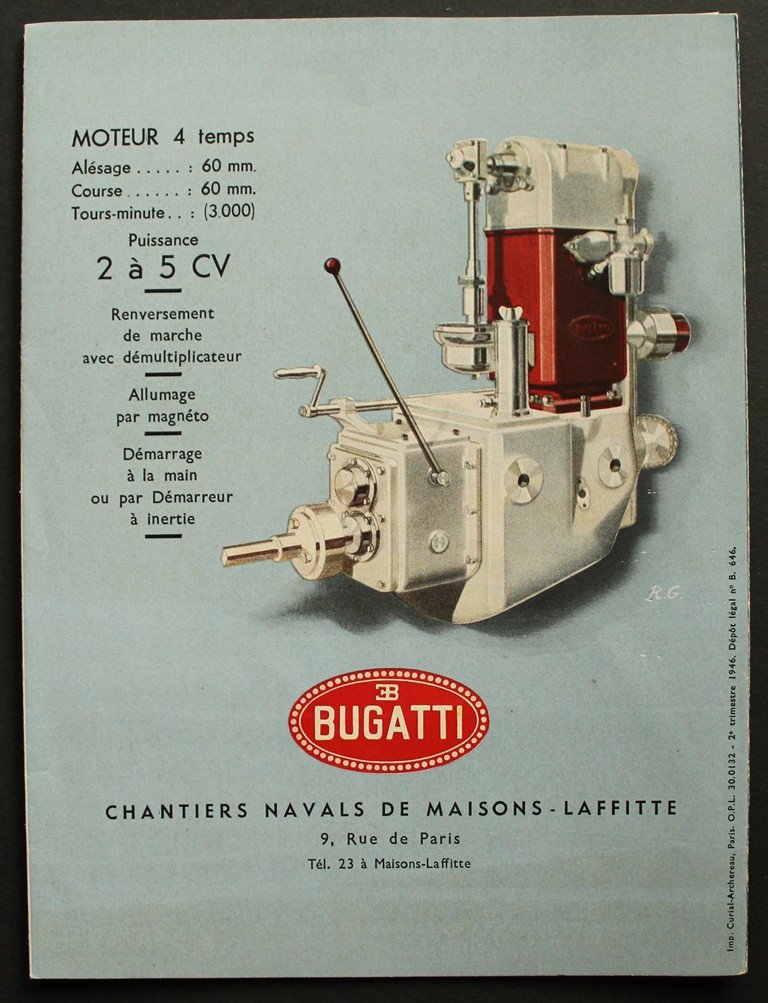Rare d&eacute;pliant publicitaire BUGATTI Canots &agrave; moteur You-You Maisons-Laffitte 1946-photo-2