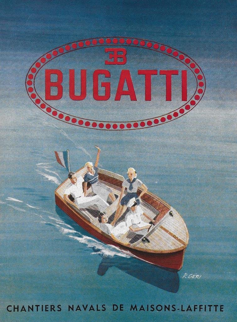 Rare d&eacute;pliant publicitaire BUGATTI Canots &agrave; moteur You-You Maisons-Laffitte 1946