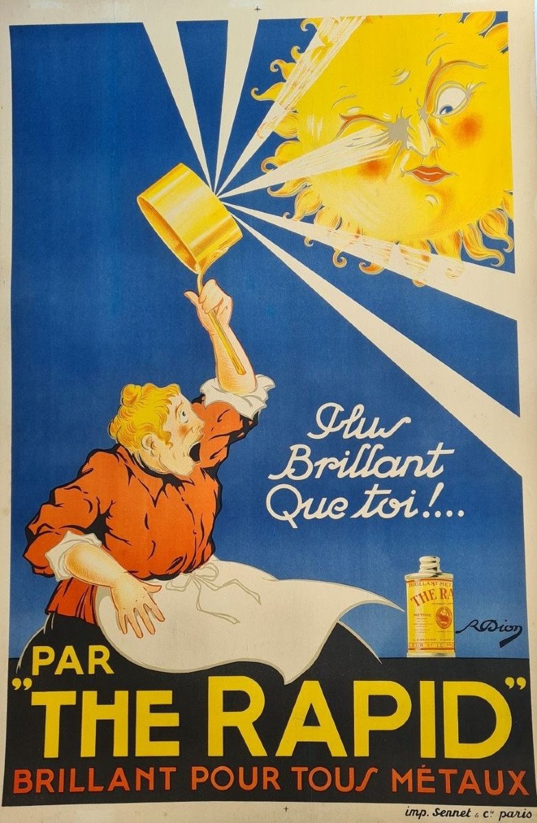 R. DION - "Plus brillant que toi !... par "The Rapid"" Affiche originale entoilé ca 1920