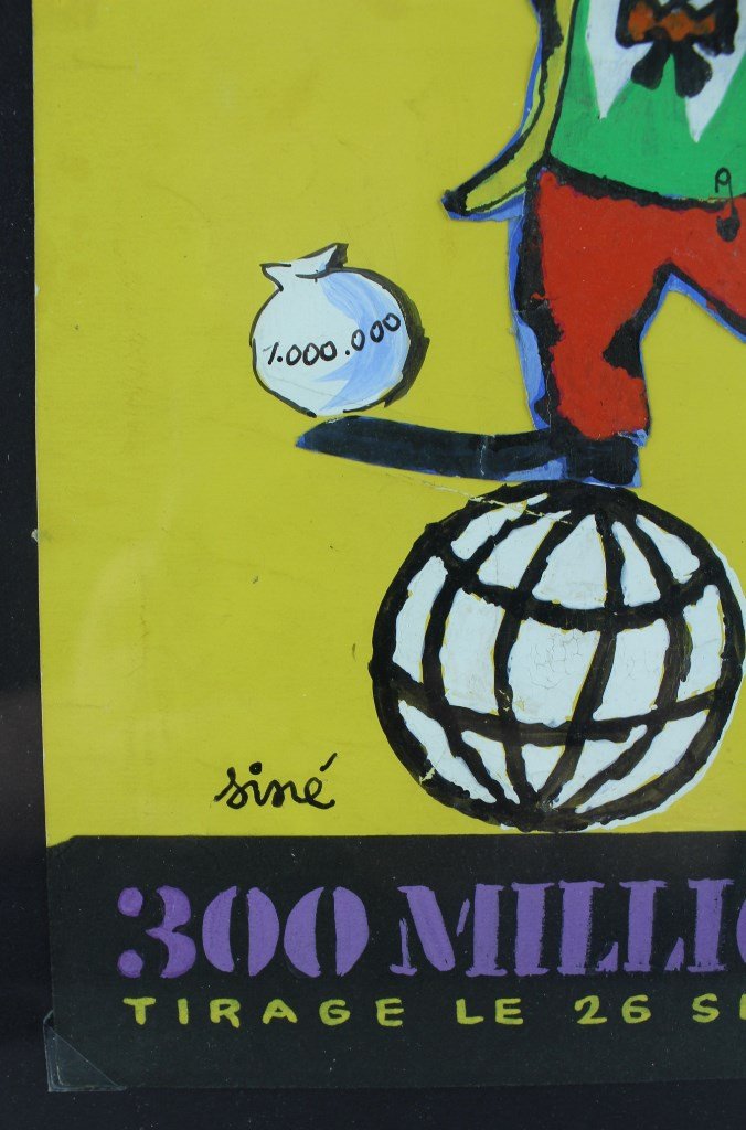 SINE "Loterie Nationale" Gouache originale, projet d'affiche inédit signé et daté de 1956-photo-3