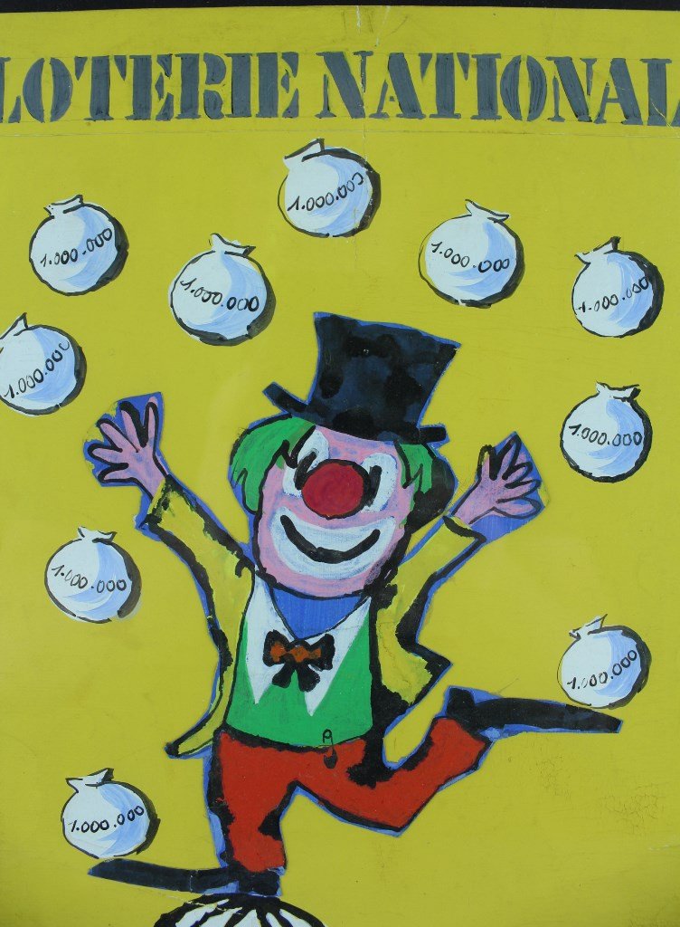 SINE "Loterie Nationale" Gouache originale, projet d'affiche inédit signé et daté de 1956-photo-1