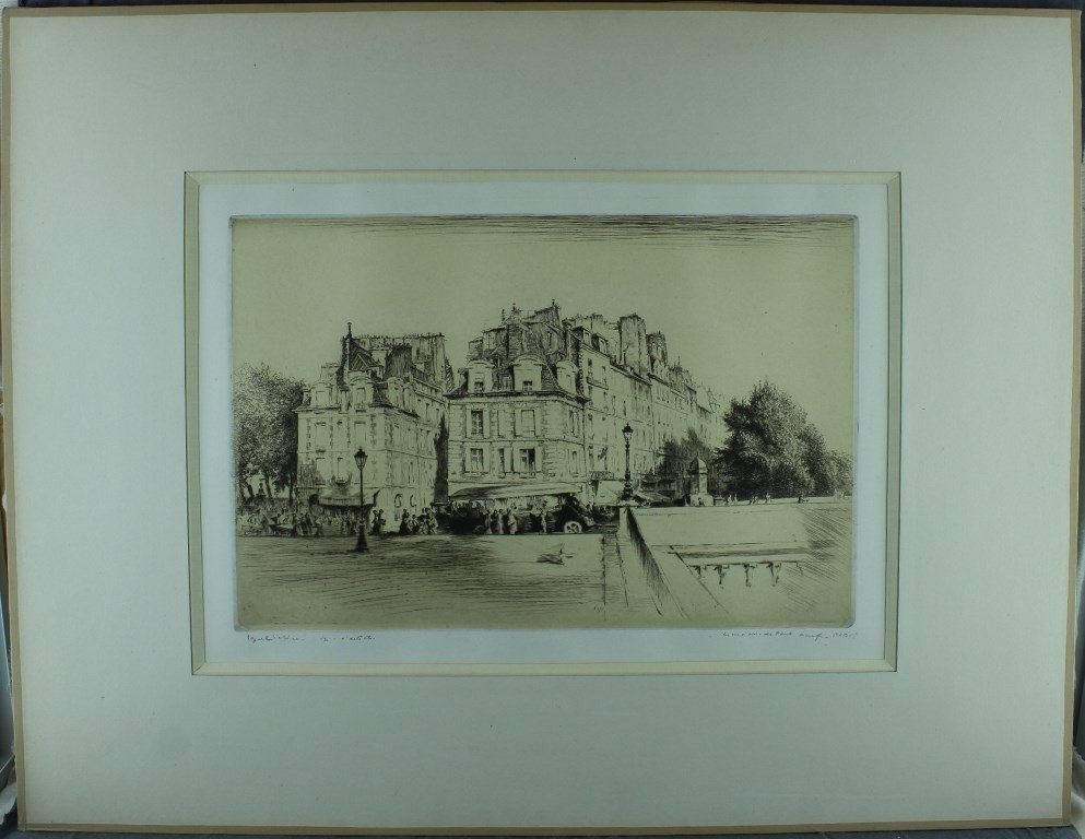 Edgar Chahine "les Maisons Du Pont Neuf" - 1931 Original Etching And Drypoint In Ea-photo-2