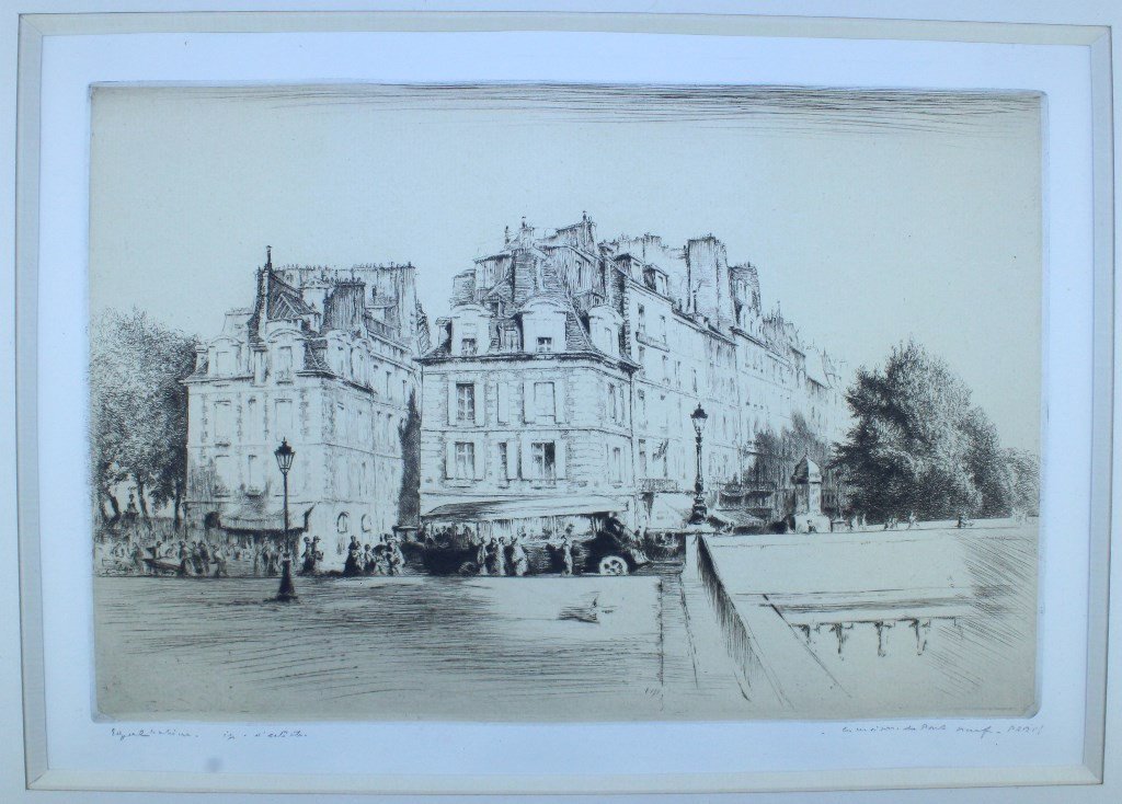 Edgar Chahine "les Maisons Du Pont Neuf" - 1931 Original Etching And Drypoint In Ea-photo-4