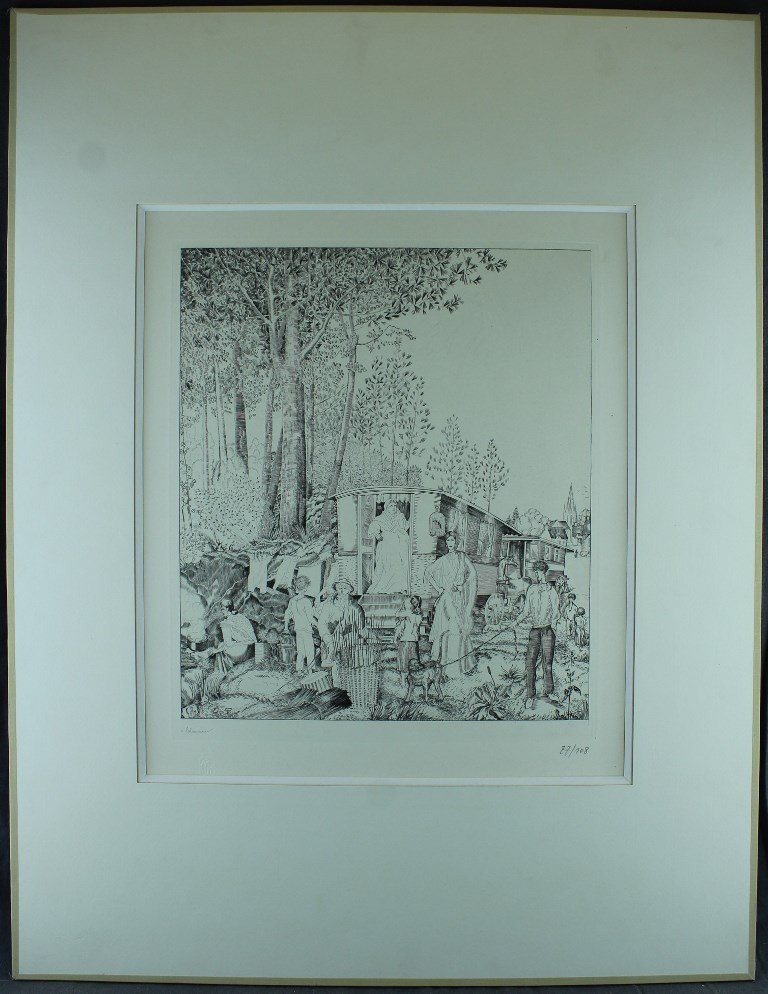Jean-emile Laboureur "the Bohemian Halt" (loire-atlantique) - 1938 Large Orig. 77/108-photo-2