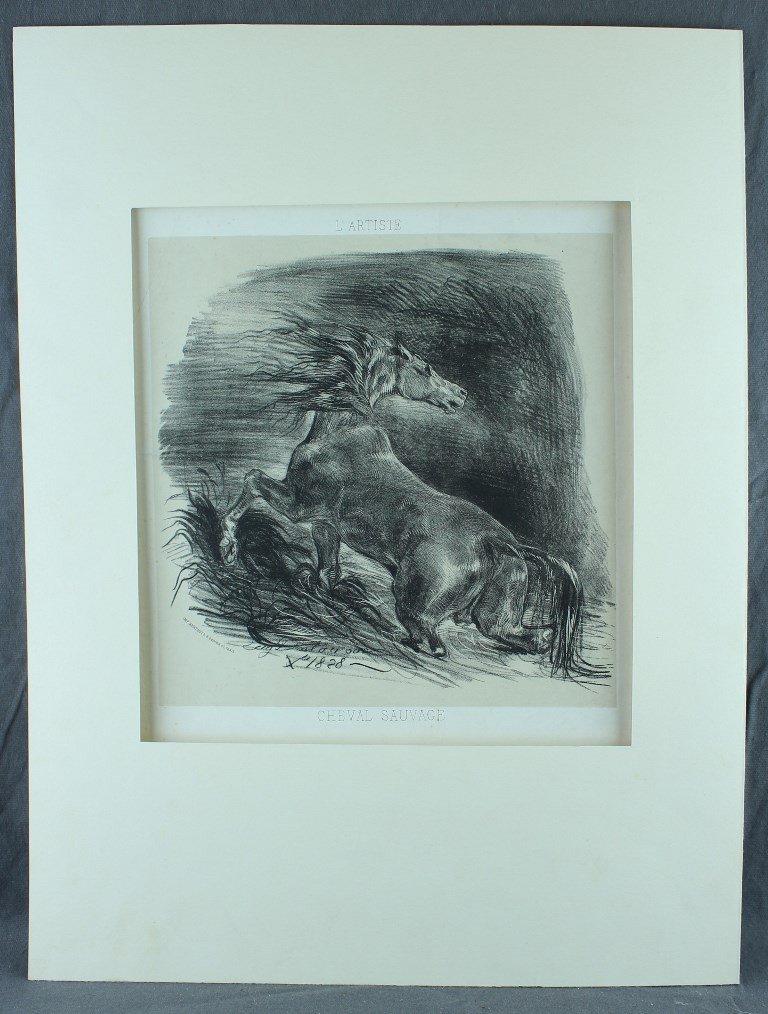 Eugène DELACROIX "Cheval sauvage" Lithographie originale 2e état publié dans "L'Artiste" 1865-photo-2
