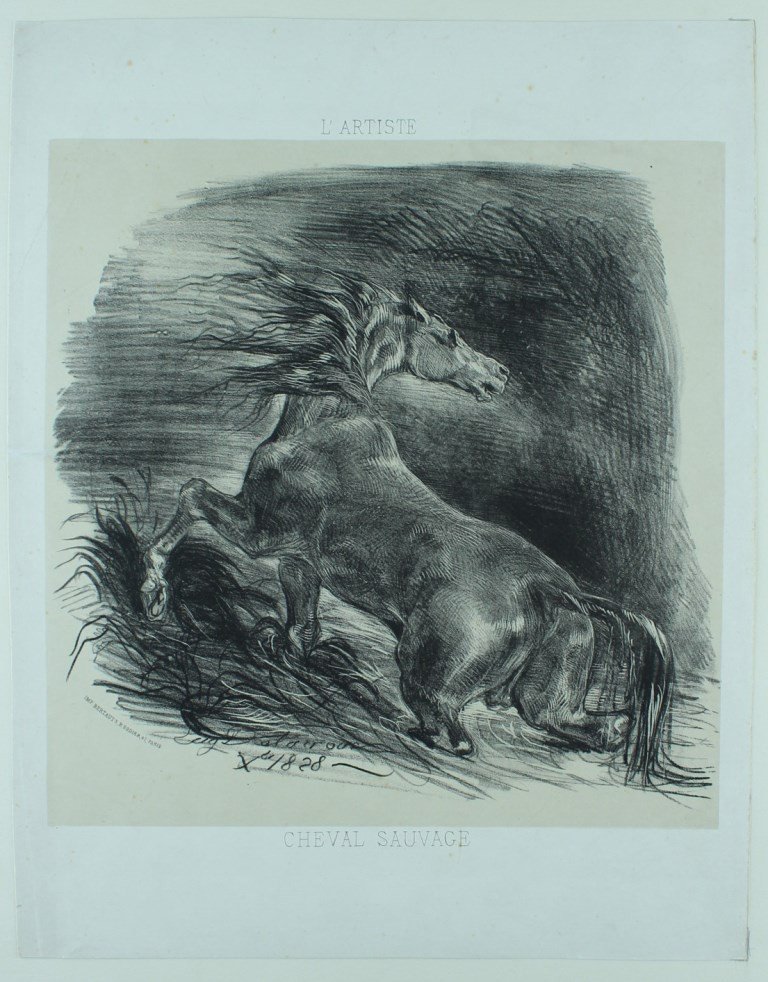 Eugène DELACROIX "Cheval sauvage" Lithographie originale 2e état publié dans "L'Artiste" 1865-photo-3