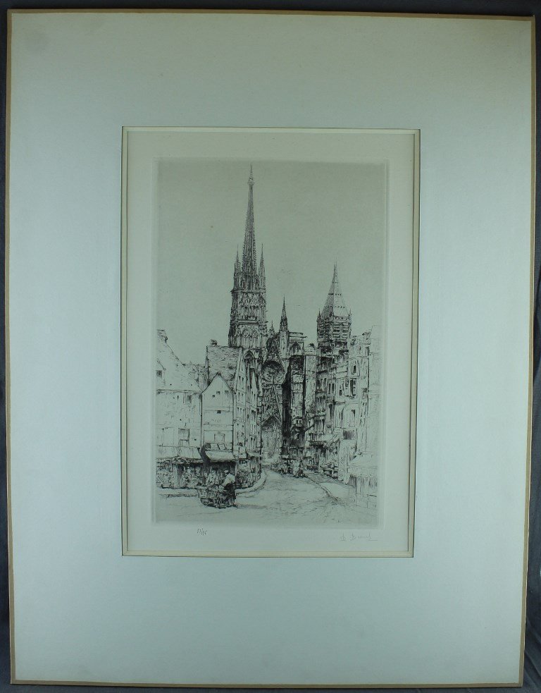 Auguste Brouet "rue De l'Epicerie In Rouen" - 1930 - Original Etching Signed And Number. 37/75-photo-2