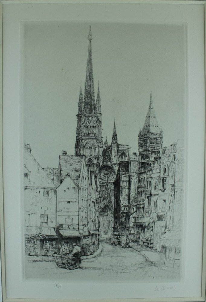 Auguste Brouet "rue De l'Epicerie In Rouen" - 1930 - Original Etching Signed And Number. 37/75