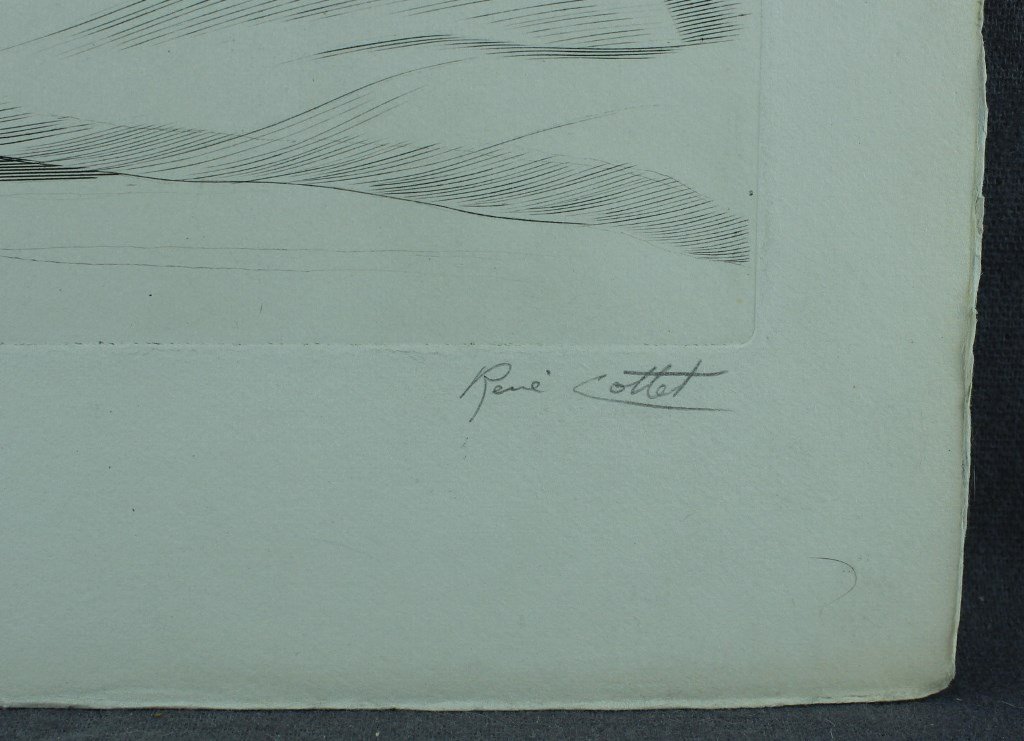René COTTET Nature morte au lièvre (1941) Burin original - Rare réunion des 3 premiers états-photo-3