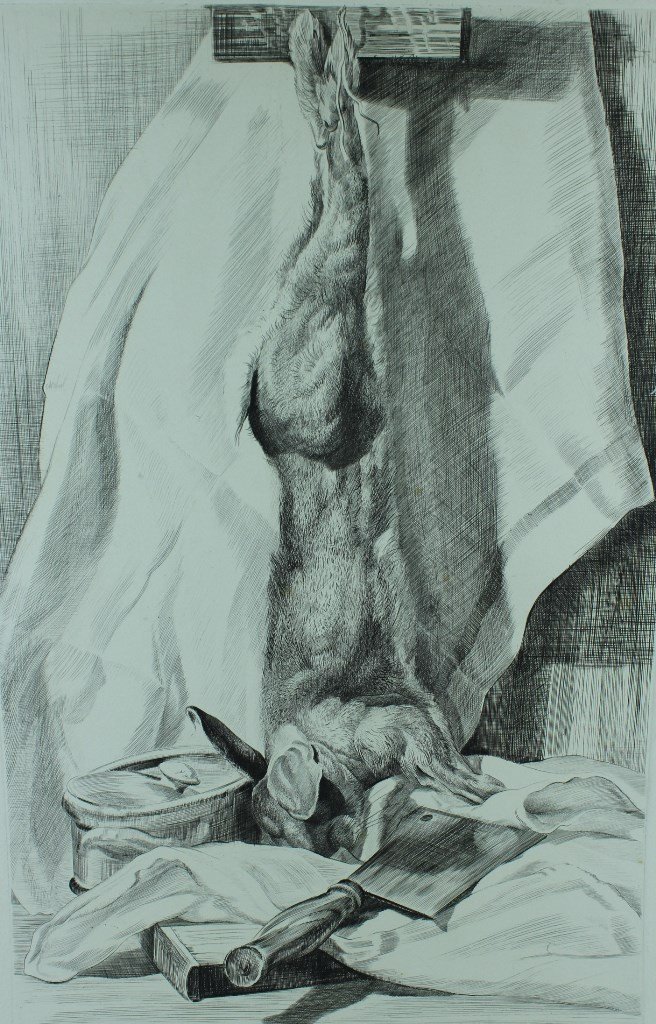 René COTTET Nature morte au lièvre (1941) Burin original - Rare réunion des 3 premiers états-photo-4