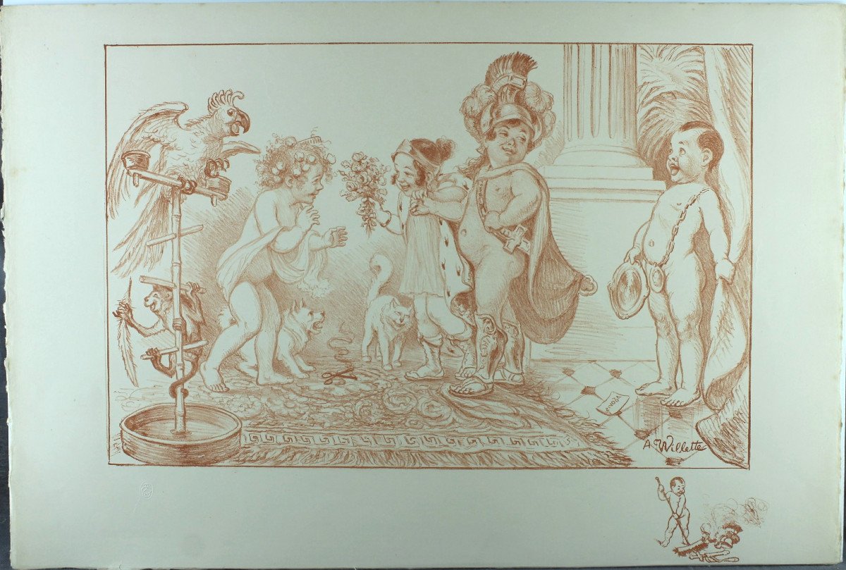 Adolphe Willette "morning Visit" Original Lithograph 1925 Last Work Of The Artist