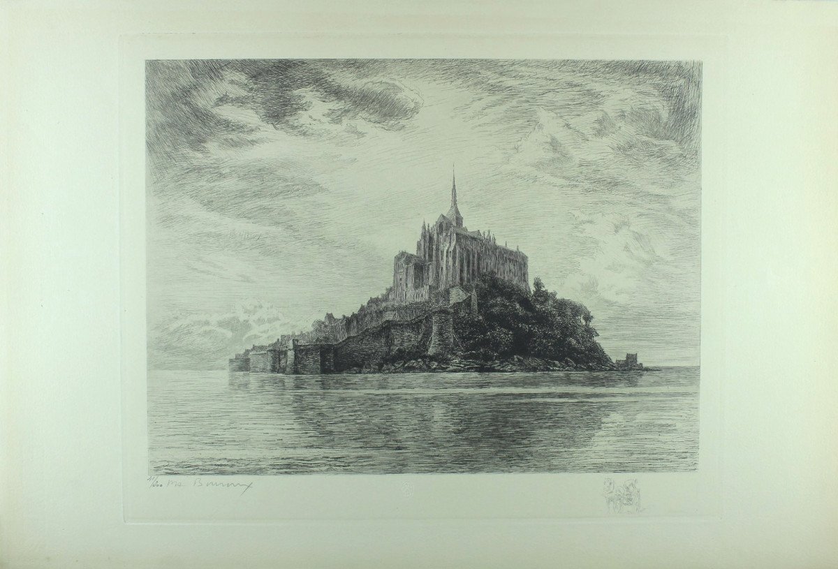 Paul Adrien BOUROUX "Vue du Mont Saint-Michel" Eau-forte originale signée & numérotée 41/300
