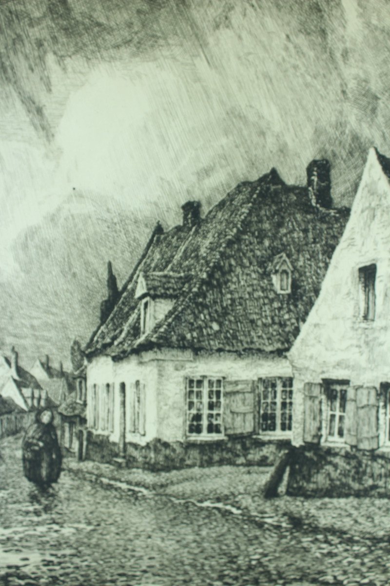 Pierre BOISSART "Vieilles maisons Rue des Foulons Bailleul Nord" Eau-forte orig. signée N°37/50-photo-4