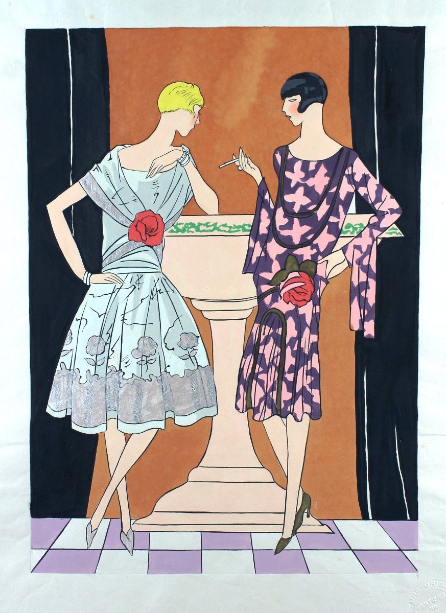 Women's Fashion Large Original Art Deco Gouache 45 X 32 Cm Boys' Dresses #1