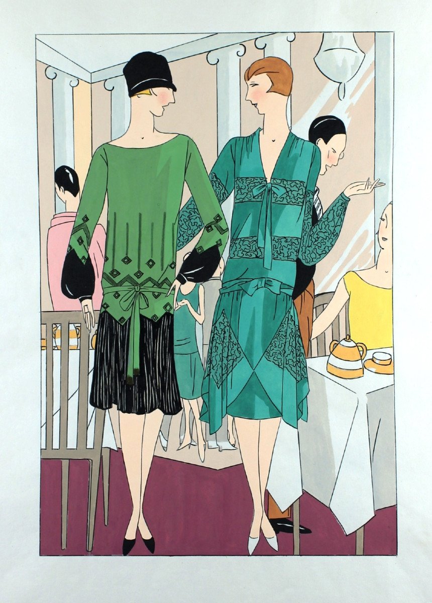 Fashion Women Large Original Gouache Art Deco 45 X 32 Cm Boys Dresses #9