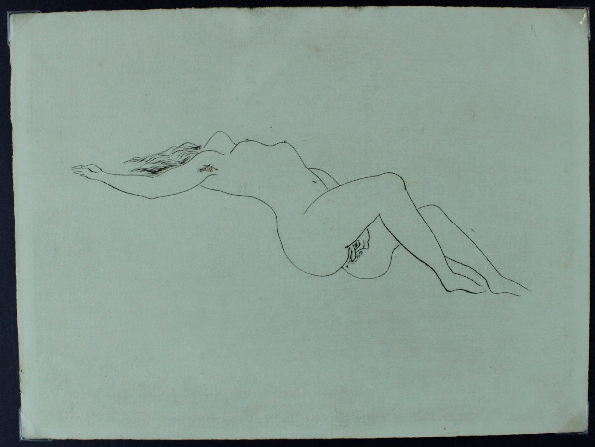 [Léonard Tsuguharu FOUJITA] – Extase.  Rare pointe sèche érotique originale Epreuve d'Essai