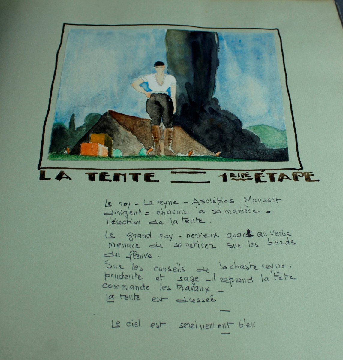 Albert Feuillastre – Logbook. Camping, 1927 - Album Of 80 Original Watercolors-photo-5