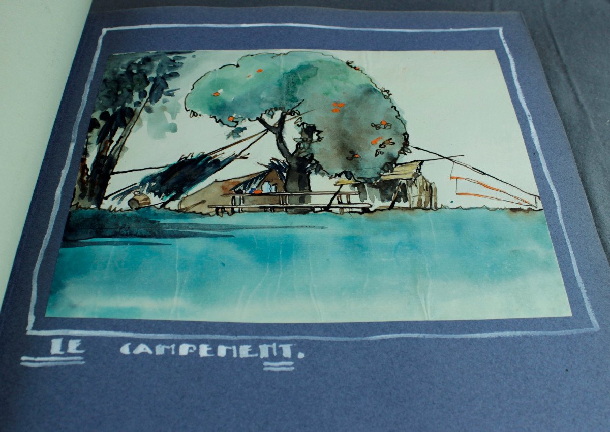 Albert FEUILLASTRE – Carnet de bord. Camping, 1927 - Album de 80 aquarelles originales-photo-7
