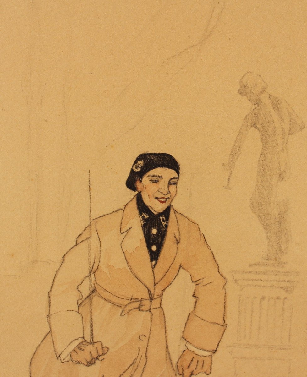 Jean TAM "Le Chasseur de Fourrures" Grand dessin original Art déco signé ca 1918-photo-4