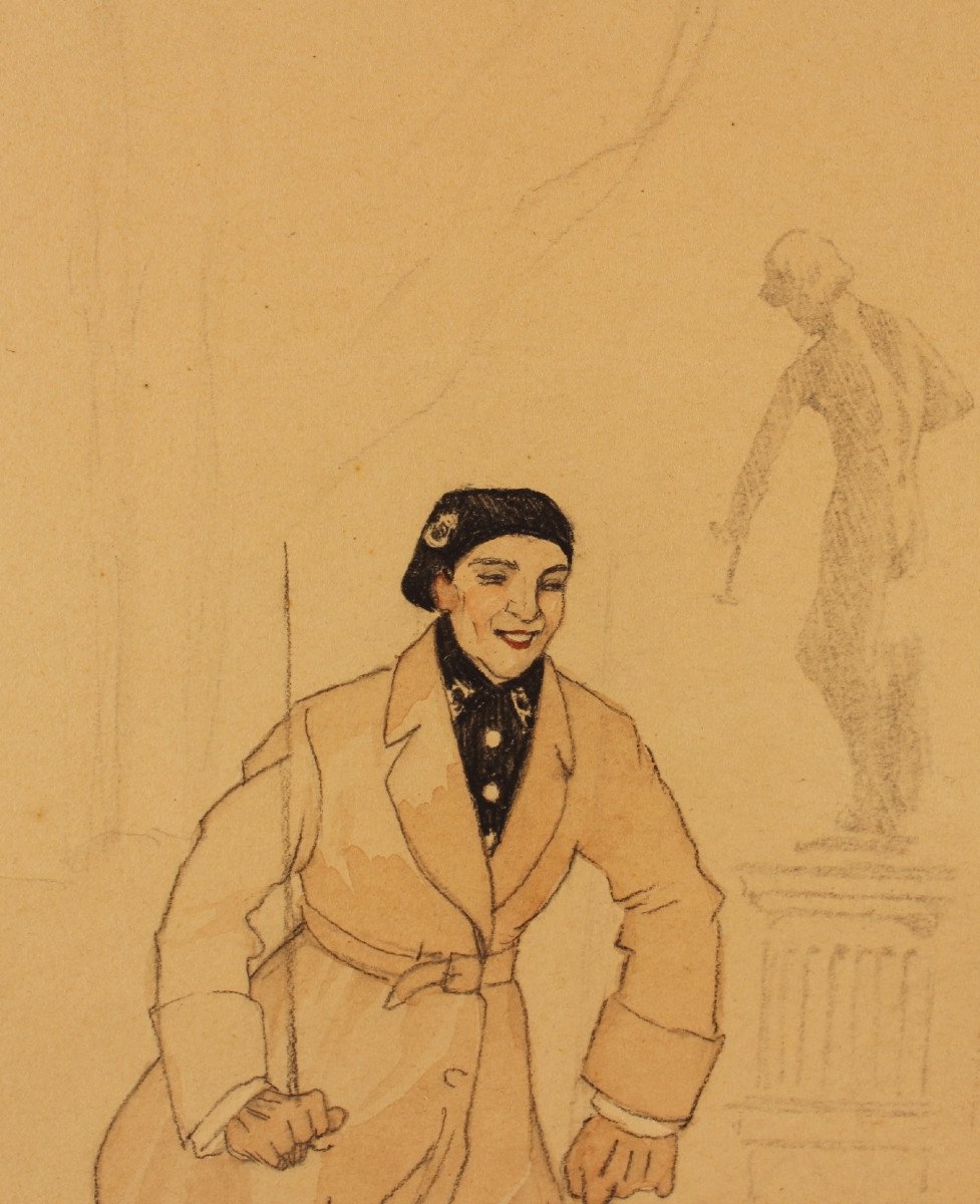 Jean TAM "Le Chasseur de Fourrures" Grand dessin original Art déco signé ca 1918-photo-4