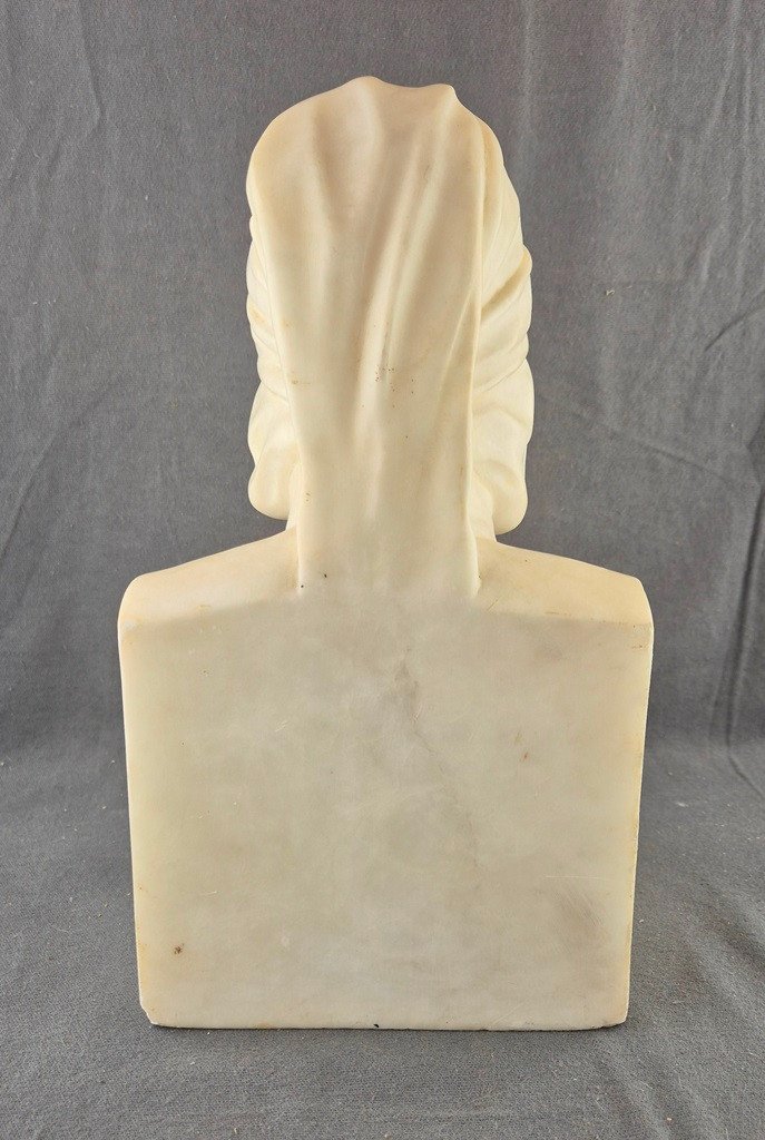 Vincenzo Vela (after) Bust Of Dante Alighieri - Marble Or Alabaster 30 Cm High, 8.6 Kg-photo-4