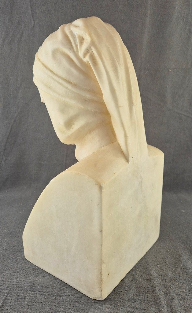 Vincenzo Vela (after) Bust Of Dante Alighieri - Marble Or Alabaster 30 Cm High, 8.6 Kg-photo-2