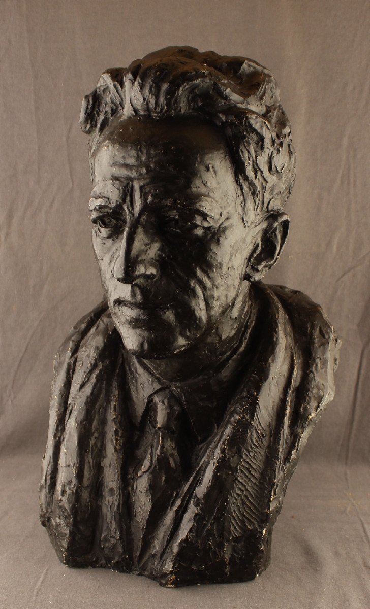 Alexandre Barbieri - Bust Of Jean Cocteau - Plaster With Black Patina 48 Cm High Musée Grévin-photo-2