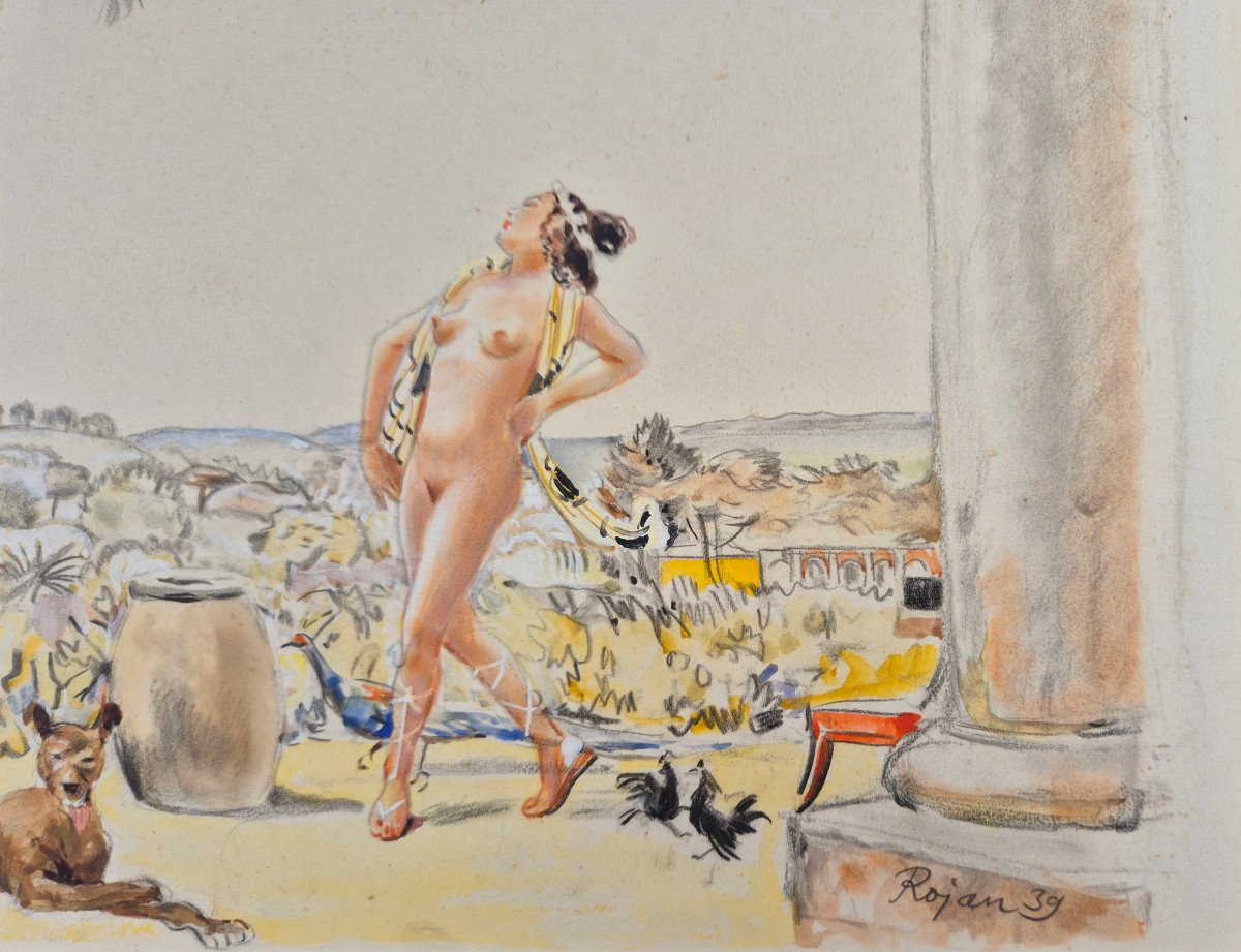 Rojan (rojankovsky, Known As) "mythological Scene" Large Original Watercolor 40 X 32 Cm Signed 1939-photo-4