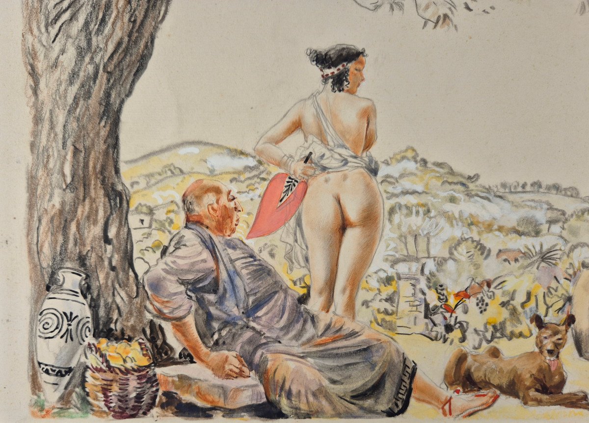 Rojan (rojankovsky, Known As) "mythological Scene" Large Original Watercolor 40 X 32 Cm Signed 1939-photo-1