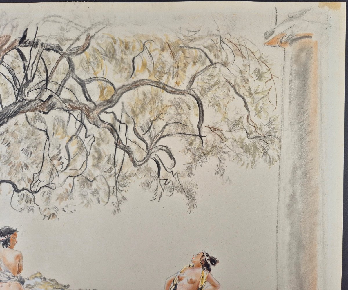 Rojan (rojankovsky, Known As) "mythological Scene" Large Original Watercolor 40 X 32 Cm Signed 1939-photo-3
