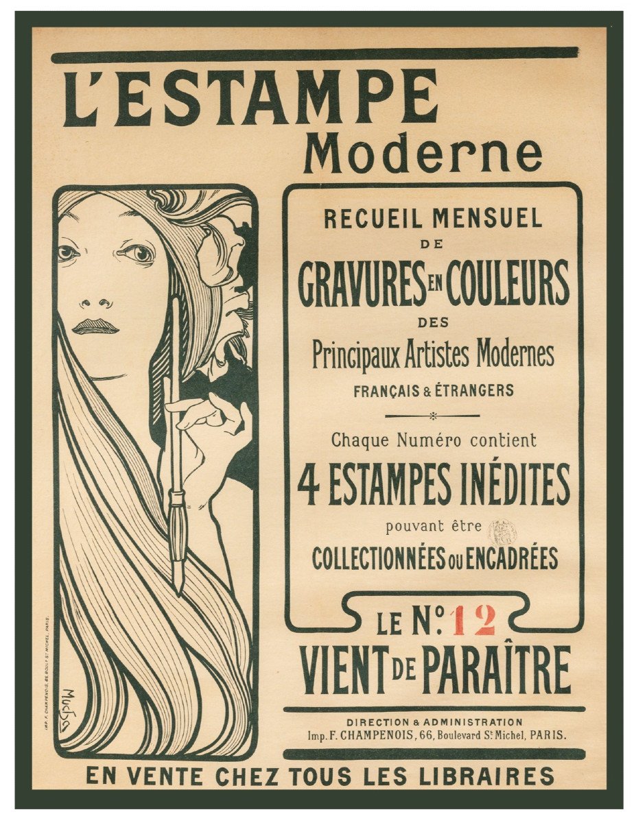 Alfons MUCHA "L'Estampe Moderne" TRES RARE AFFICHE D'INTERIEUR 80x60 cm - Pas une couverture !-photo-2