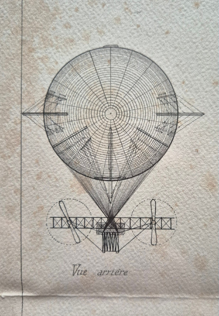 A. MOURTHAUX – Aérostat Dirigeable - Grand dessin technique original en projection ca 1920-photo-3