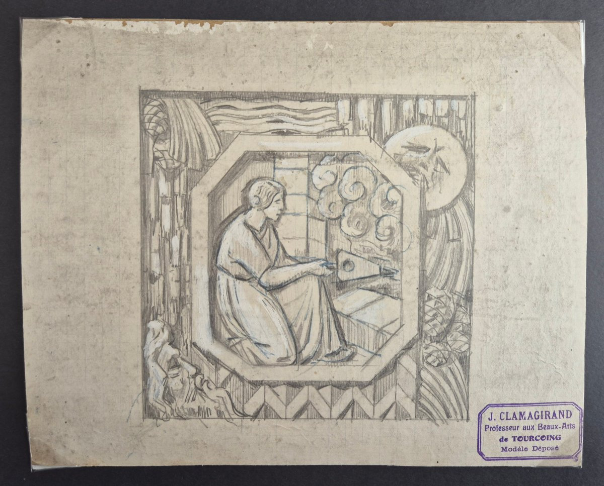 Jules Clamagirand (tourcoing) Set Of 26 Original Art Deco Drawings Sculptures Ornaments-photo-3