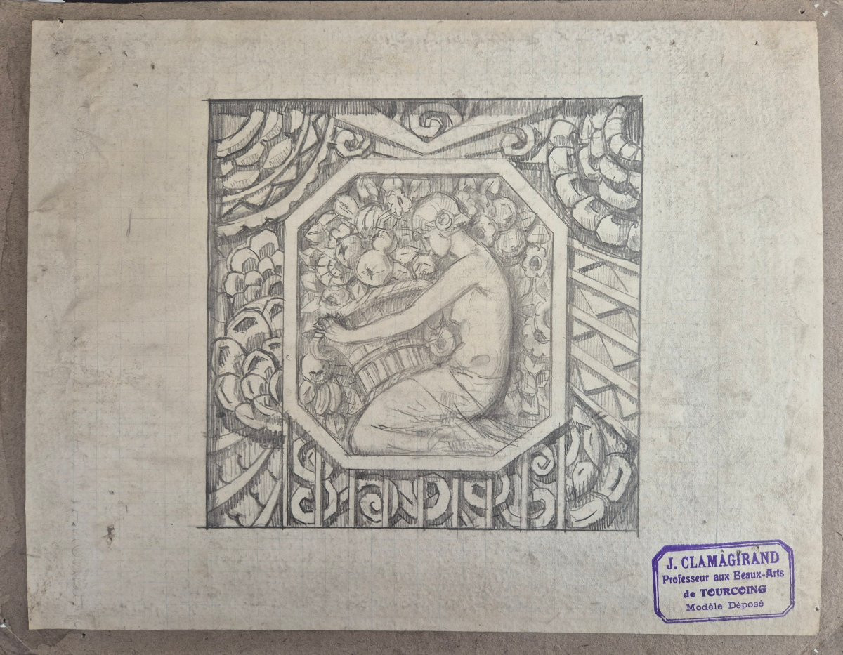 Jules Clamagirand (tourcoing) Set Of 26 Original Art Deco Drawings Sculptures Ornaments-photo-4