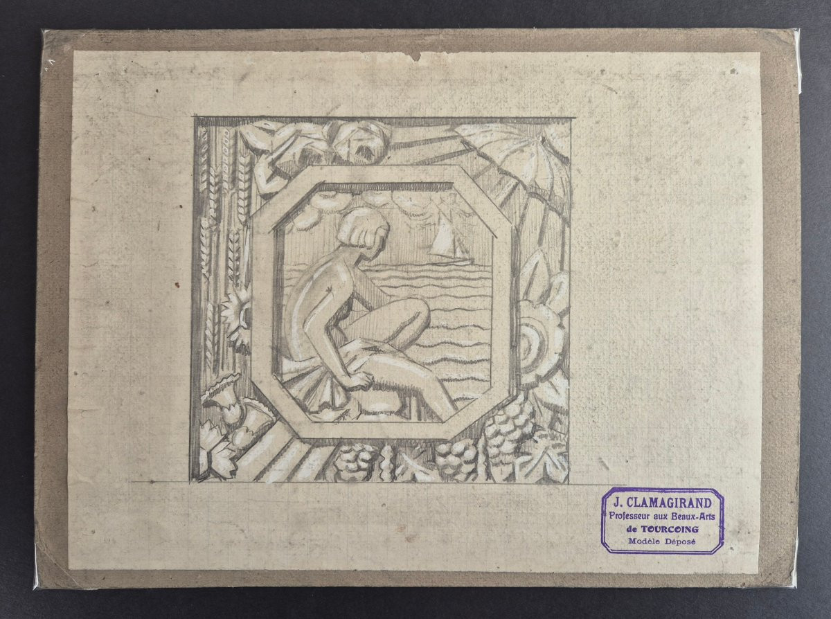 Jules Clamagirand (tourcoing) Set Of 26 Original Art Deco Drawings Sculptures Ornaments-photo-1