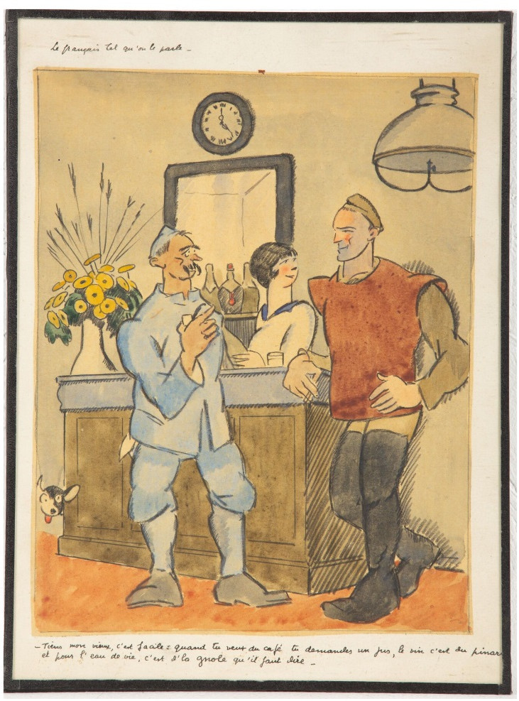 Pierre Falke "french As It Is Spoken" Original Drawing Published In "la Baïonnette" 1918